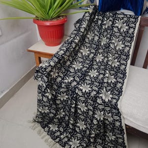 Handmade Cotton Blanket and throws For Bedroom, Hand block Printed Throw Blanket, Floral Throw blanket, Unique Holiday Gift for Mom.
