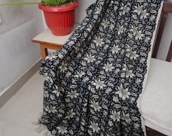 Handmade Cotton Blanket and throws For Bedroom, Hand block Printed Throw Blanket, Floral Throw blanket, Unique Holiday Gift for Mom.