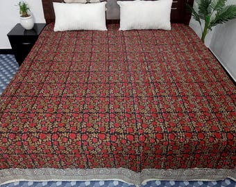 Handmade Kantha Quilt - Indian Block Print Bedding in King Size - Cozy Throw Blanket Ideal for Mother’s Day Gift or Bedroom Makeover
