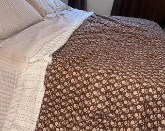 Brown Kantha Quilt Handmade Kantha Quilt - Indian Block Print Bedding Cozy Throw Blanket Ideal for hand dyed fabric Mexican Bedroom Makeover