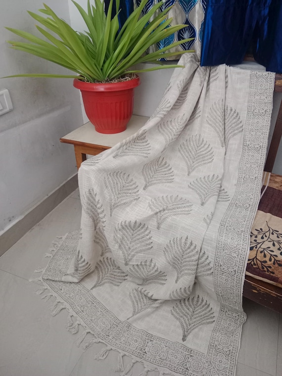 Handmade throw blanket couch rust floral block print throw, Indian Hand Loomed Block Printed Throws, Sofa Cover, Home Decor.