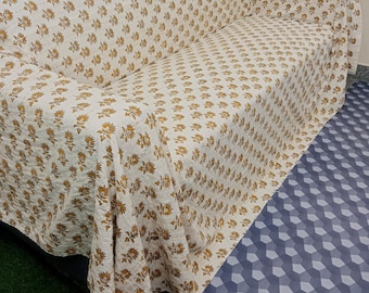 Floral Kantha Quilt: Handmade Block Print Cotton Bedspread