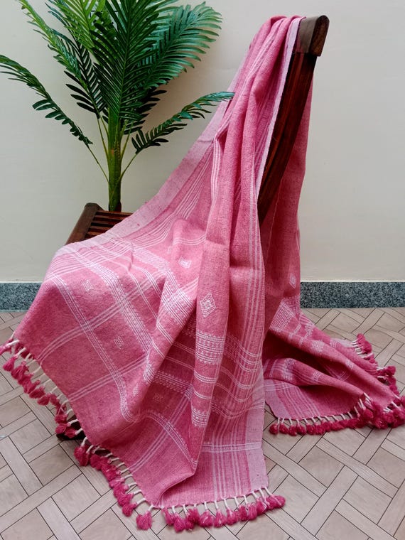 Handmade Bhujodi Wool Throw Blanket | Indian Accent Decor with Pompoms