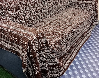 Handmade Floral Ajrakh Print Kantha Quilt - Lightweight Cotton Bedspread