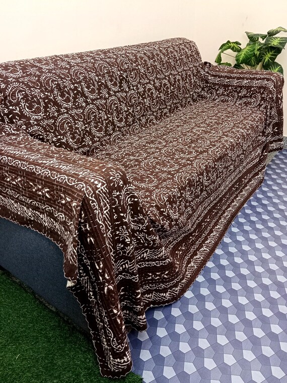 Ajrakh Print Floral Kantha Quilt Handmade Cotton Kantha Quilt HandBlock Print Bedding Bedspreads Block Print Light Weight Full Size Quilt