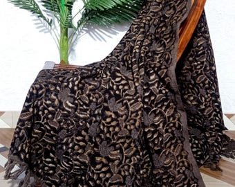 Organic Cotton Hand Block Printed Throw Blanket, Vintage Rustic Decor