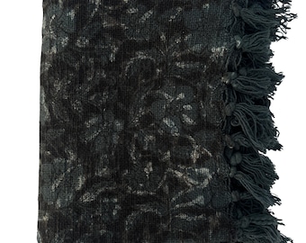 Organic Cotton Handwoven Throw Blanket – Handblock Print Tassels, Bohemian Design