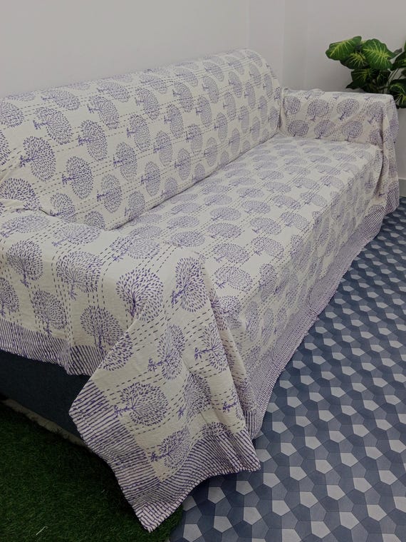Floral Kantha Quilt Handmade Cotton Kantha Quilt HandBlock Print Bedding Block Print Light Weight Full Size Bedding Bedspread