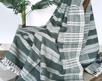 Handwoven Bhujodi Wool Throw Blanket: Indian Decor  Vintage Bohemian Style Winter Blanket for Sofa or Bed, Rustic Warm Handmade Decor Gift