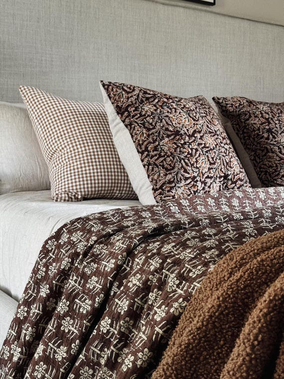 Premium Flowers Print Cotton Kantha Quilt Twin Size, Queen Size & King Size  Handmade kantha Quilt with Natural color bedding Bedcover Home