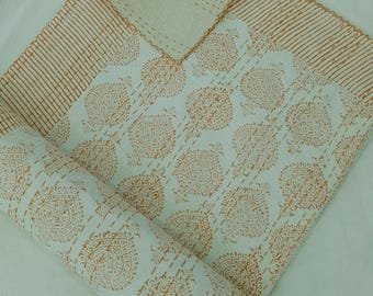 Floral Kantha Quilt Handmade Cotton Kantha Quilt HandBlock Print Bedding Block Print Light Weight Full Size Bedding Bedspread