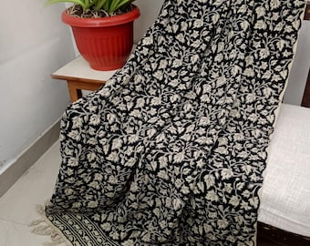 Handblock Printed Cotton Throw Blanket – Boho Tassels, Vintage Decor