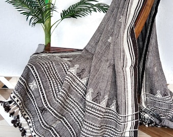 Handmade Bhujodi Wool Throw Blanket | Indian Wool Throw for Sofa or Bed | Cozy Vintage Handwoven Accent for Cottage or Rustic Home Decor
