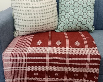 Handmade Bhujodi Wool Throw Blanket | Indian Wool Throw for Sofa or Bed | Cozy Vintage Handwoven Accent for Cottage or Rustic Home Decor