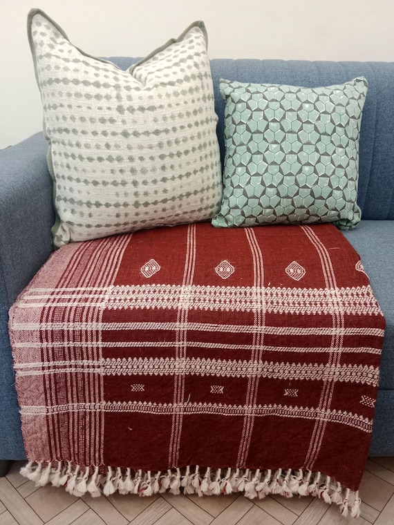 Handmade Bhujodi Wool Throw Blanket | Indian Wool Throw for Sofa or Bed | Cozy Vintage Handwoven Accent for Cottage or Rustic Home Decor