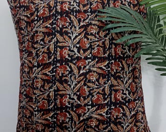 Handmade Kantha Cushion-Pillow Cover And Kantha Quilts Floral Block Print Cotton Cushion