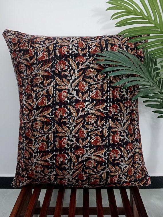 Handmade Kantha Work Hand stitched Pillow Covers Cushion Covers Customize Size Pillows Shames Pillows Hand block Print