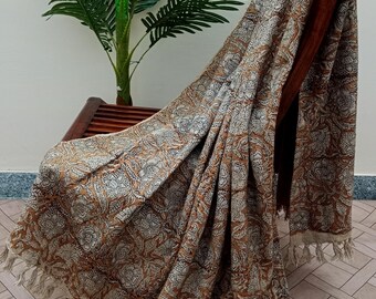 Hand Block Print Cotton Throw, Boho Tassel Sofa Cover, Cozy Indian Home Décor