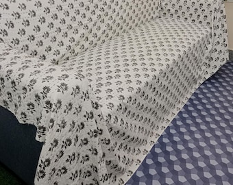 Floral Kantha Quilt: Handmade Block Print Cotton Bedspread