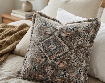 Hand Block Print Cotton Pillow Cover, Boho Floral Cushion Case