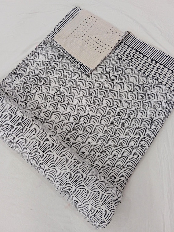 Floral Kantha Quilt Handmade Cotton Kantha Quilt HandBlock Print Bedding Block Print Light Weight Full Size kantha quilt california king