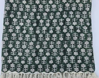 Green Handmade Cotton blanket and throws for bedroom, Hand block printed throw blanket, Floral throw blanket, Unique Throw Green Throw