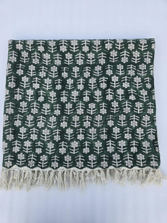 Green Handmade Cotton blanket and throws for bedroom, Hand block printed throw blanket, Floral throw blanket, Unique holiday gift for mom.