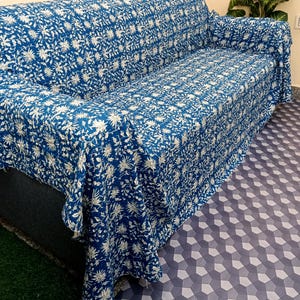 Blue Floral Print Floral Kantha Quilt Handmade Cotton Kantha Quilt HandBlock Print Bedding Bedspreads Block Print Light Weight Full quilt