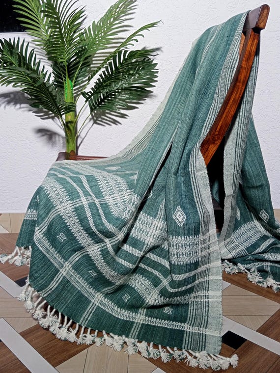 Handmade Bhujodi Wool Throw Blanket | Indian Wool Throw for Sofa or Bed | Cozy Vintage Handwoven Accent for Cottage or Rustic Home Decor