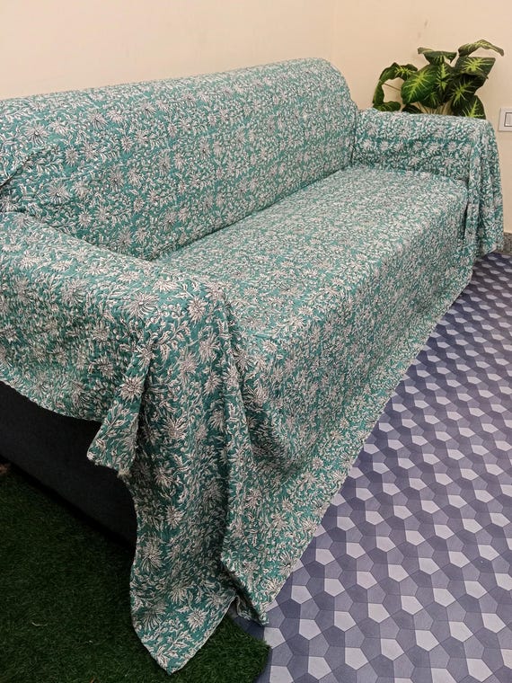 Ajrakh Print Floral Kantha Quilt Handmade Cotton Kantha Quilt HandBlock Print Bedding Bedspreads Block Print Light Weight Full Size Quilt
