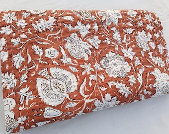 Rust colour Kantha Quilt Handmade Cotton Kantha Quilt HandBlock Print Ruat Terracotta Bedding Bedspreads Block Print Quilted Terracotta