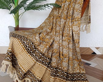 Hand Block Printed Organic Cotton Throw Blanket with Tassels – Boho Indian Sofa Accent