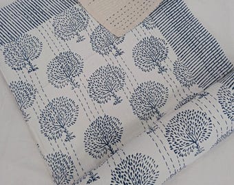 Floral Kantha Quilt Handmade Cotton Kantha Quilt HandBlock Print Bedding Block Print Light Weight Full Size Bedding Bedspread