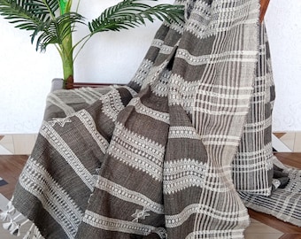 Handwoven Bhujodi Wool Throw Blanket: Indian Decor  Vintage Bohemian Style Winter Blanket for Sofa or Bed, Rustic Warm Handmade Decor Gift