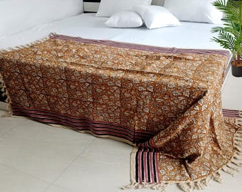 Ethnic Indian Cotton Throw Blanket – Premium Handwoven with Tassels & Colorful Handblock Print for Sofa, BedRoom Décor with Unique Touch