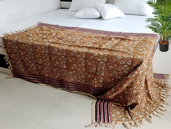 Ethnic Indian Cotton Throw Blanket – Premium Handwoven with Tassels & Colorful Handblock Print for Sofa, BedRoom Décor with Unique Touch