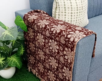 Organic Cotton Handwoven Throw Blanket – Handblock Print, Tassels, Bohemian Design