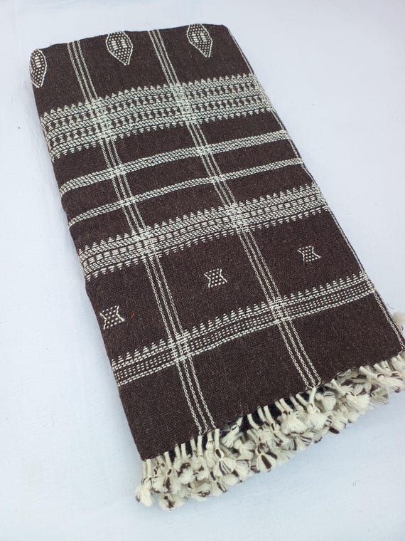 Artisan Handwoven Bhujodi Wool Throw Blanket | Indian Wool Bed Throw for Living Room or Bedroom | Cozy, Natural Home Decor Accent Piece