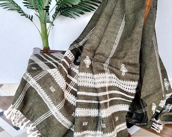 Handmade Bhujodi Wool Throw Blanket | Indian Wool Throw | Vintage Accent Blanket for Living Room, Bedroom, or Cozy Home Spaces