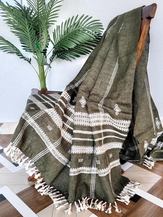 Handmade Bhujodi Wool Throw Blanket | Indian Wool Throw | Vintage Accent Blanket for Living Room, Bedroom, or Cozy Home Spaces