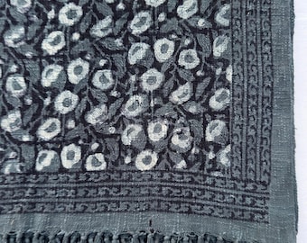 Organic Cotton Handblock Print Throw Blanket, Boho Tassels, Vintage Design, 45x70 inches