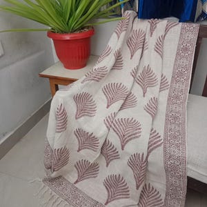 Handmade throw blanket couch rust floral block print throw, Indian Hand Loomed Block Printed Throws, Sofa Cover, Home Decor.