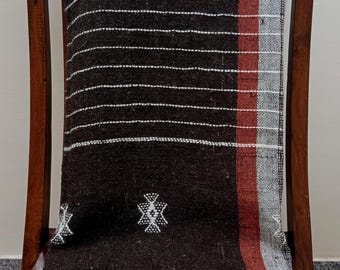 Handmade Bhujodi Wool Throw Blanket | Dark Brown Indian Decor