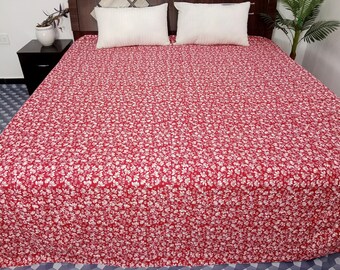 HandBlock Print Bedding Floral Kantha Quilt Handmade Cotton Kantha Quilt Block Print Light Weight Full Size Bedding Bedspread