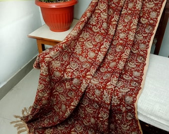 Hand Block Printed Organic Cotton Throw Blanket, Bohemian Indian Home Decor