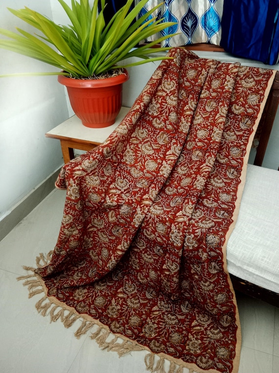 Handmade Bohemian Cotton Throw Blanket, Indian Classic Hand Loomed Block Printed Throws, Sofa Cover, BedSheet,Curtain, Home Decor.