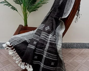 Handmade Bhujodi Dark Brown Wool Throw Blanket | Handwoven Wool Blanket by Skilled Indian Artisans | Timeless Home Decor Piece for Bedroom
