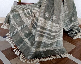 Handmade Bhujodi Wool Throw Blanket | Rustic Indian Woven Accent