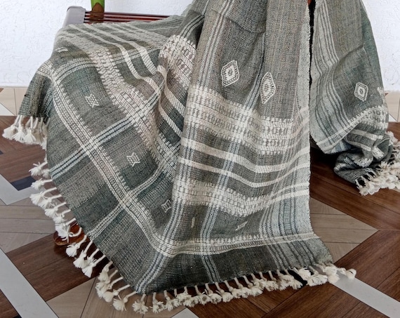 Handmade Bhujodi Wool Throw Blanket | Rustic Indian Woven Accent