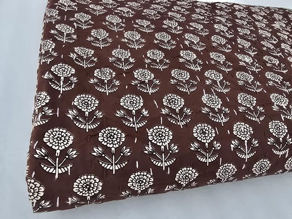 Brown Kantha Quilt Handmade Kantha Quilt - Indian Block Print Bedding Cozy Throw Blanket Ideal for Mother’s Day Gift or Bedroom Makeover